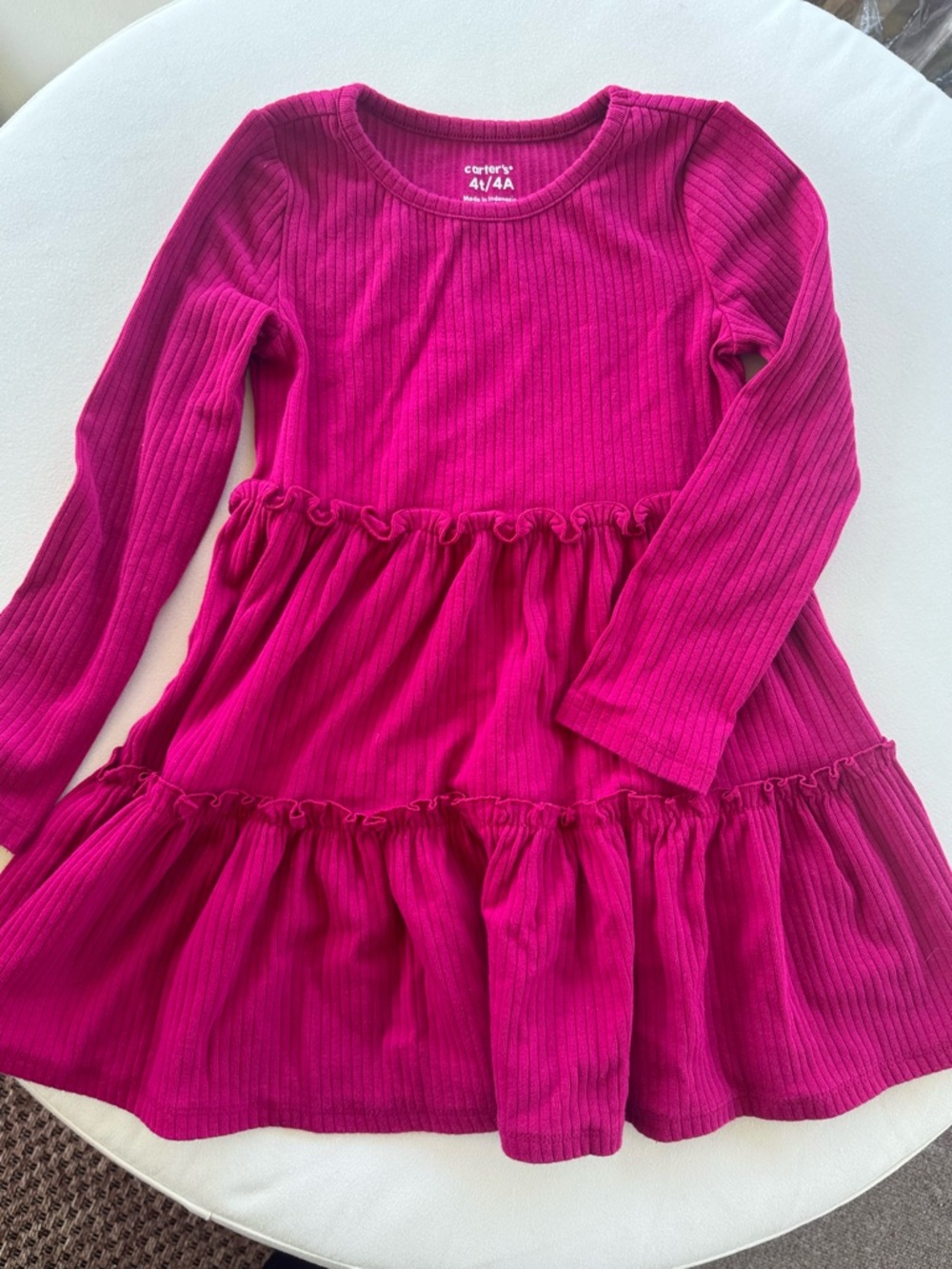 Carter's Ribbed Long Sleeve Dress in Bright Pink 4T